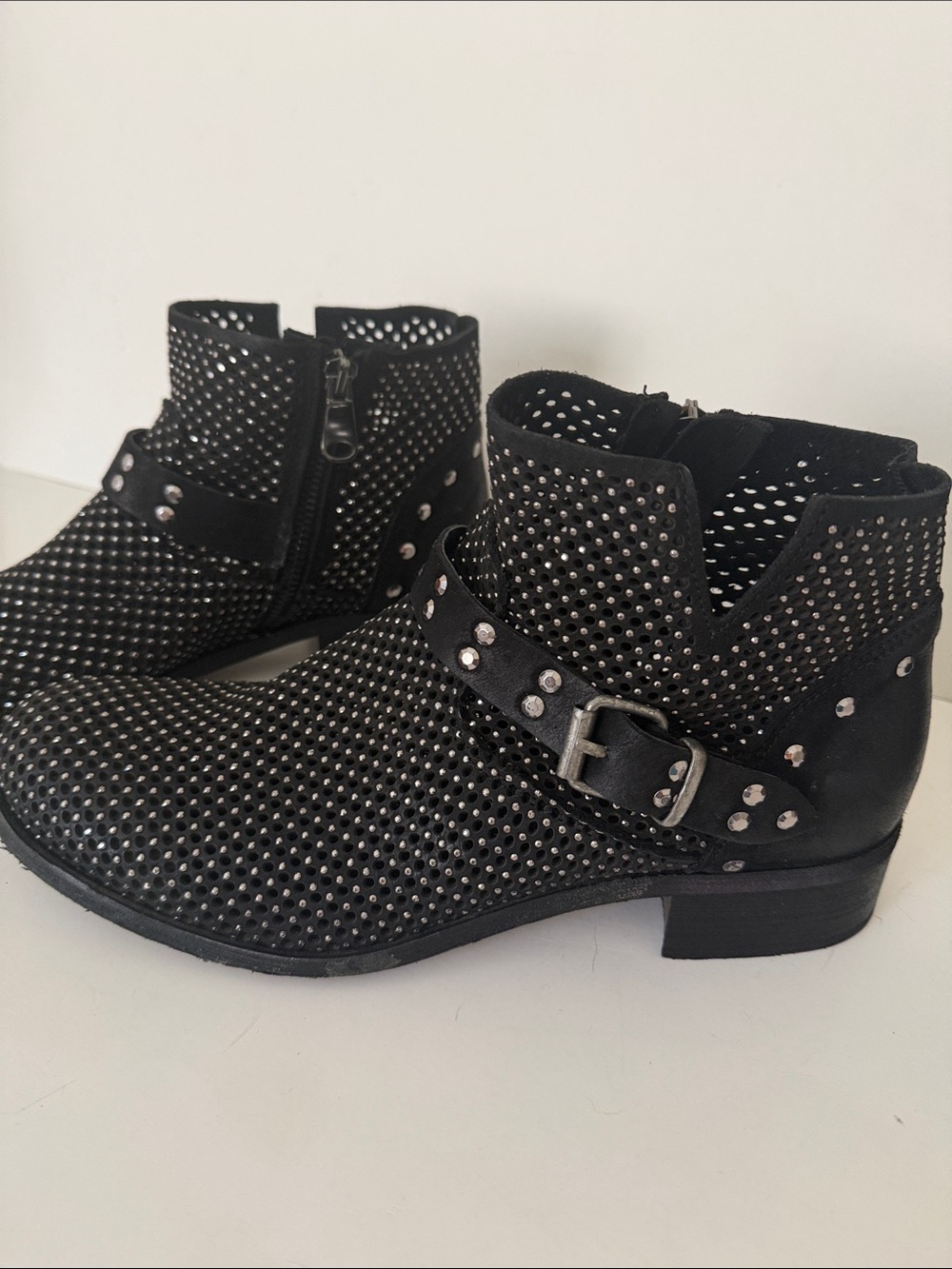 Studded Black Ankle Booties with Buckle Strap